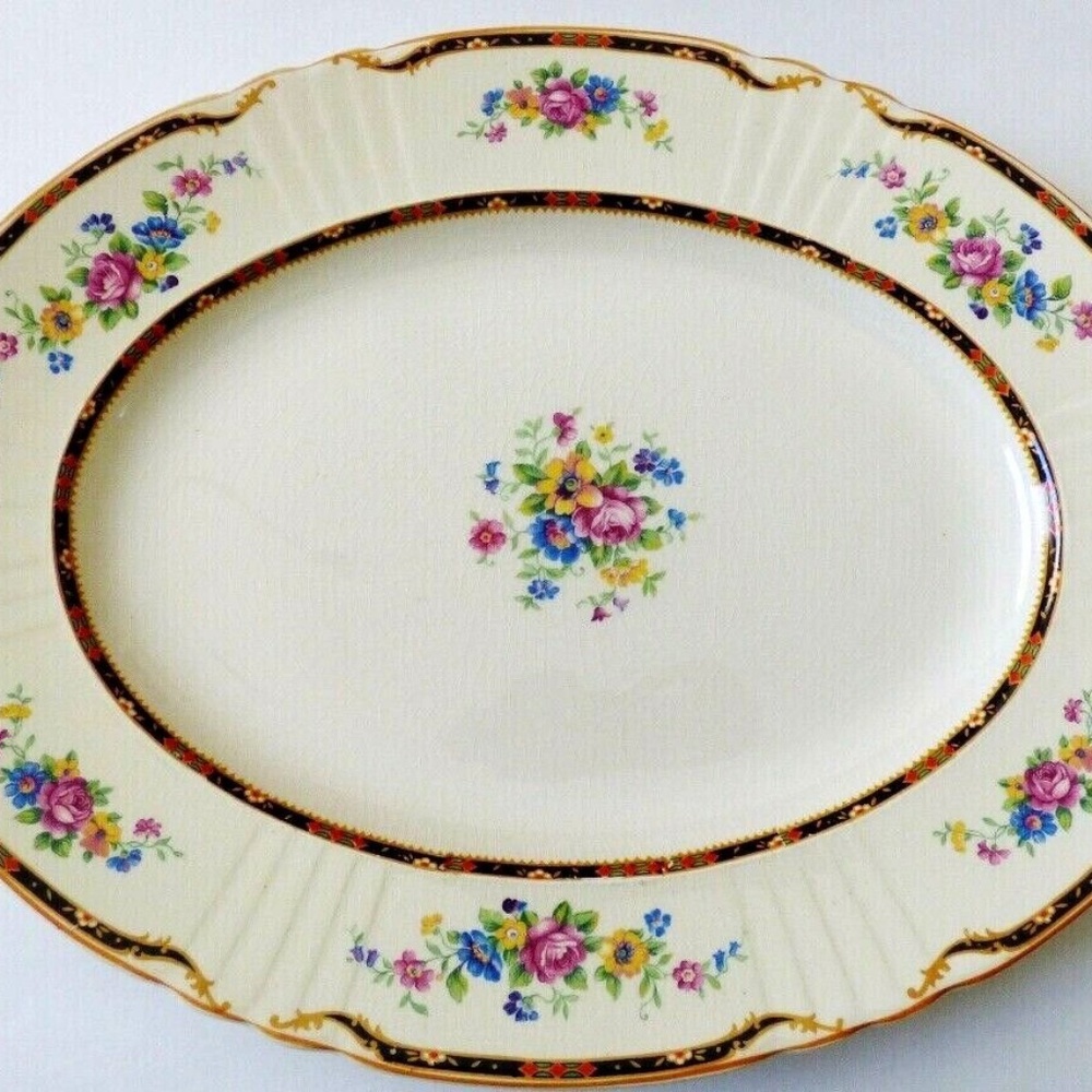 VTG Myott Staffordshire England 15"x11.5" Oval Serving Platter Floral rose Chic